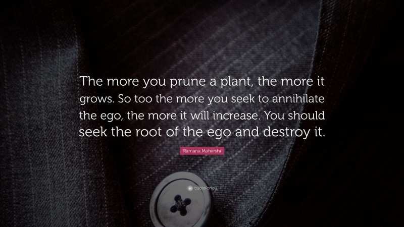 Ramana Maharshi Quote: “The more you prune a plant, the more it grows. So too the more you seek to annihilate the ego, the more it will increase. You should seek the root of the ego and destroy it.”