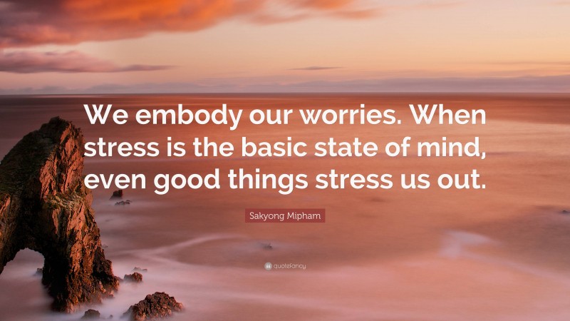 Sakyong Mipham Quote: “We embody our worries. When stress is the basic state of mind, even good things stress us out.”