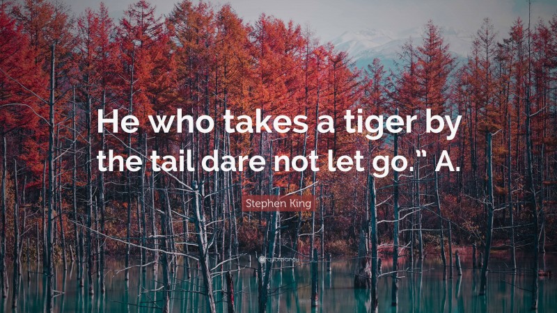 Stephen King Quote: “He who takes a tiger by the tail dare not let go.” A.”