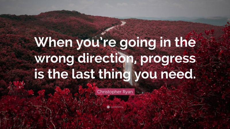 Christopher Ryan Quote: “When you’re going in the wrong direction, progress is the last thing you need.”
