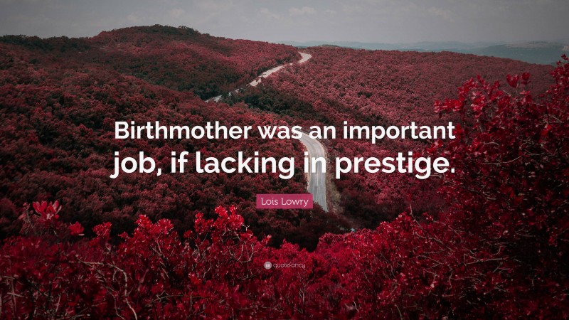 Lois Lowry Quote: “Birthmother was an important job, if lacking in prestige.”
