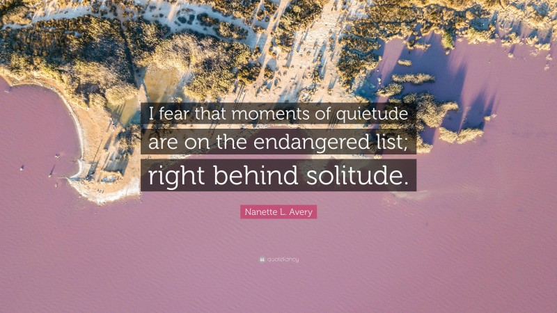 Nanette L. Avery Quote: “I fear that moments of quietude are on the endangered list; right behind solitude.”