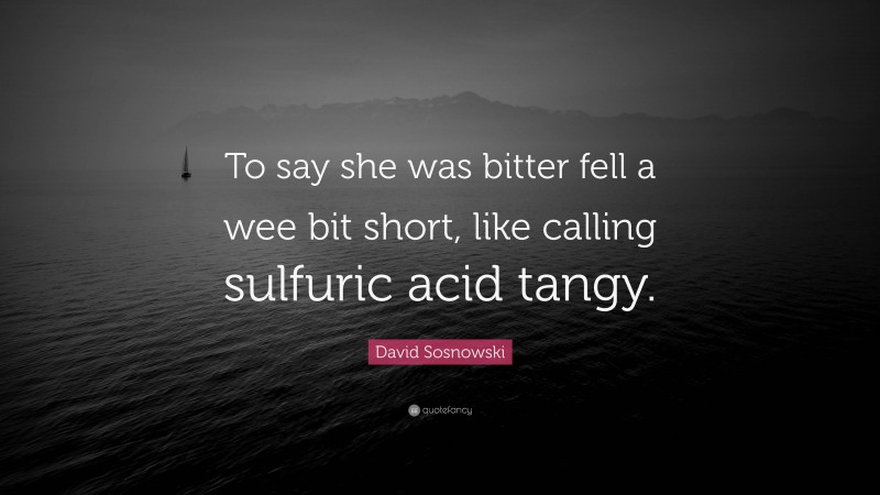 David Sosnowski Quote: “To say she was bitter fell a wee bit short, like calling sulfuric acid tangy.”