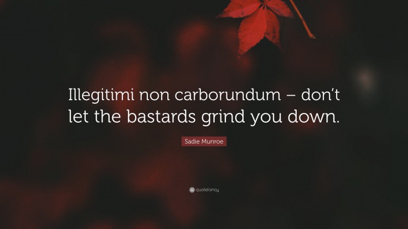 Sadie Munroe Quote: “Illegitimi non carborundum – don’t let the bastards grind you down.”