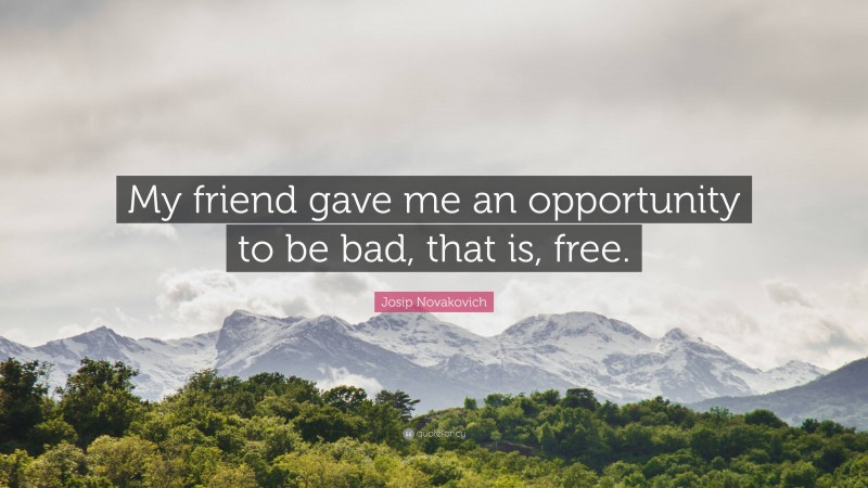 Josip Novakovich Quote: “My friend gave me an opportunity to be bad, that is, free.”