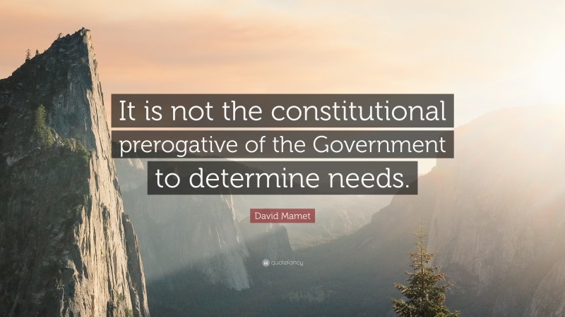 David Mamet Quote: “It is not the constitutional prerogative of the Government to determine needs.”