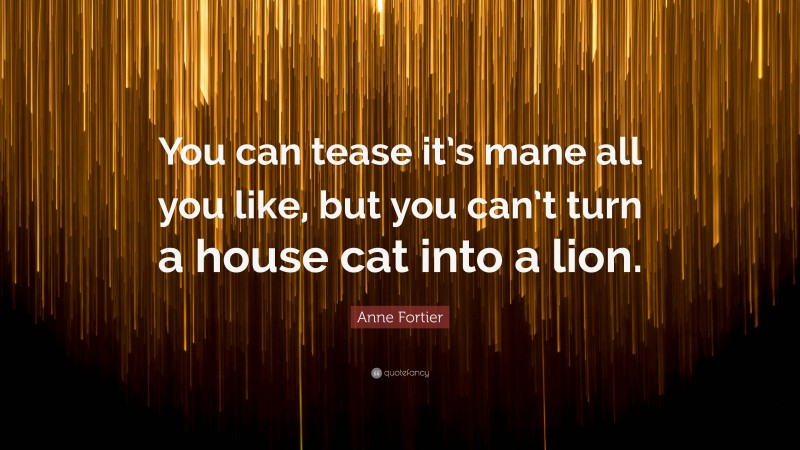 Anne Fortier Quote: “You can tease it’s mane all you like, but you can’t turn a house cat into a lion.”
