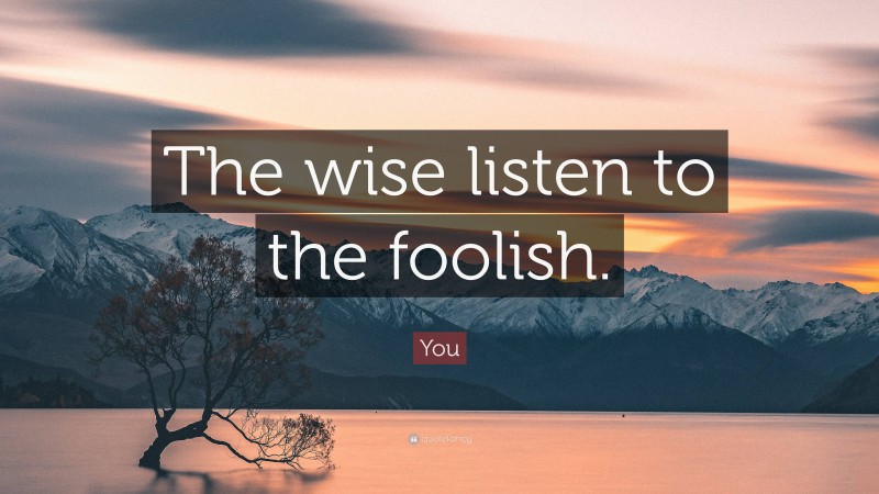 You Quote: “The wise listen to the foolish.”