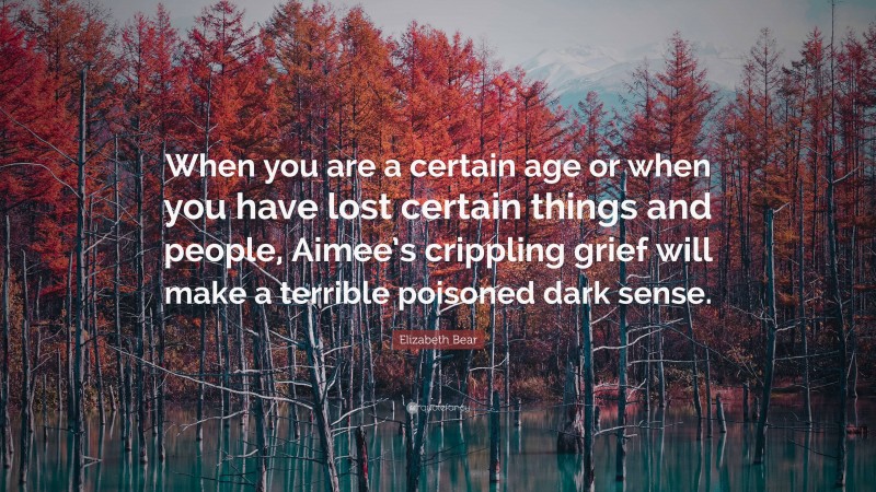 Elizabeth Bear Quote: “When you are a certain age or when you have lost certain things and people, Aimee’s crippling grief will make a terrible poisoned dark sense.”