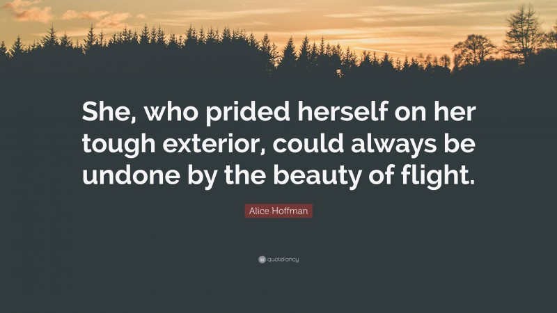 Alice Hoffman Quote: “She, who prided herself on her tough exterior, could always be undone by the beauty of flight.”