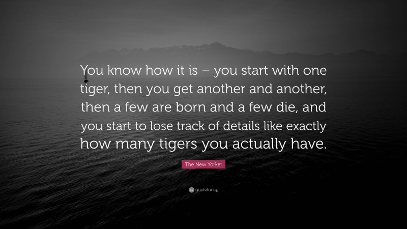 The New Yorker Quote: “You know how it is – you start with one tiger, then you get another and another, then a few are born and a few die, and you start to lose track of details like exactly how many tigers you actually have.”