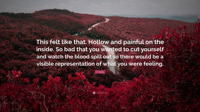 S. Doyle Quote: “This felt like that. Hollow and painful on the inside. So bad that you wanted to cut yourself and watch the blood spill out so there would be a visible representation of what you were feeling.”