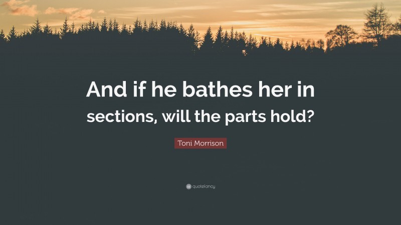 Toni Morrison Quote: “And if he bathes her in sections, will the parts hold?”