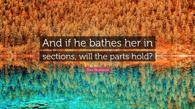Toni Morrison Quote: “And if he bathes her in sections, will the parts hold?”