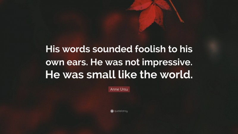 Anne Ursu Quote: “His words sounded foolish to his own ears. He was not impressive. He was small like the world.”