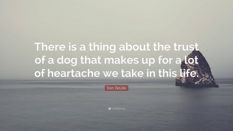 Don DeLillo Quote: “There is a thing about the trust of a dog that makes up for a lot of heartache we take in this life.”