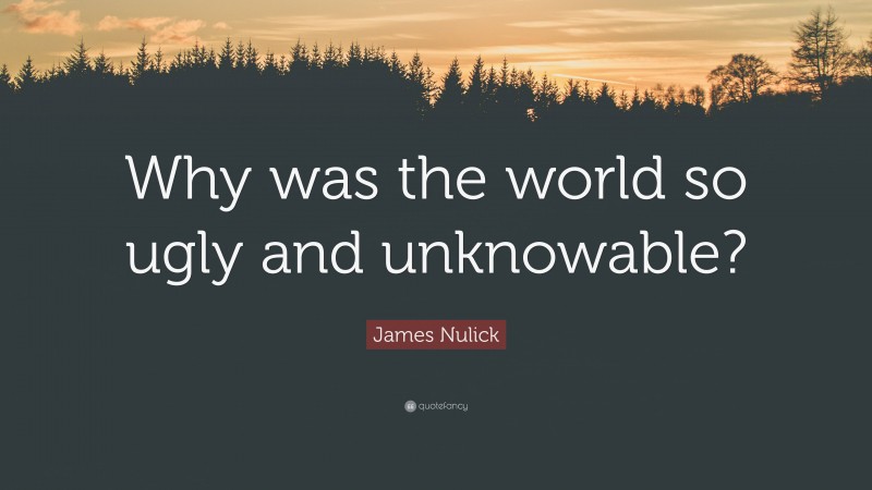 James Nulick Quote: “Why was the world so ugly and unknowable?”