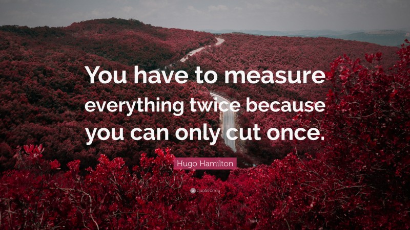 Hugo Hamilton Quote: “You have to measure everything twice because you can only cut once.”