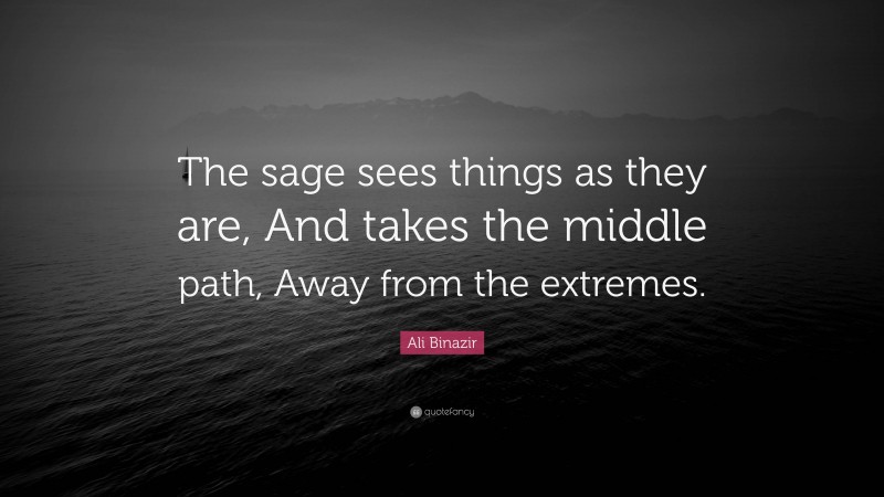 Ali Binazir Quote: “The sage sees things as they are, And takes the middle path, Away from the extremes.”