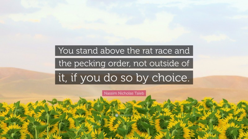 Nassim Nicholas Taleb Quote: “You stand above the rat race and the pecking order, not outside of it, if you do so by choice.”