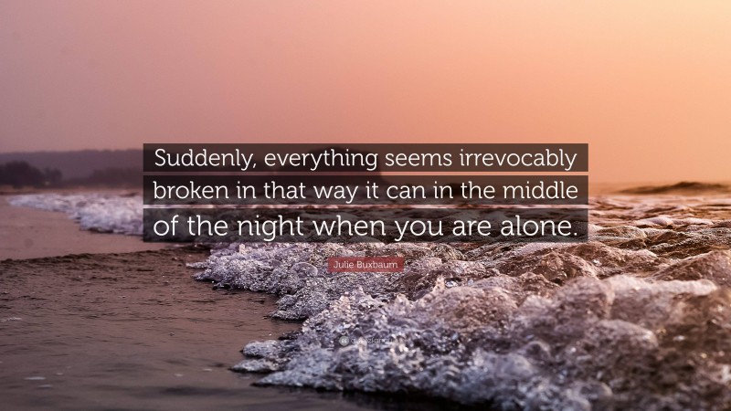 Julie Buxbaum Quote: “Suddenly, everything seems irrevocably broken in that way it can in the middle of the night when you are alone.”