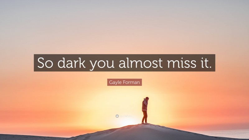 Gayle Forman Quote: “So dark you almost miss it.”