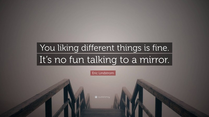 Eric Lindstrom Quote: “You liking different things is fine. It’s no fun talking to a mirror.”