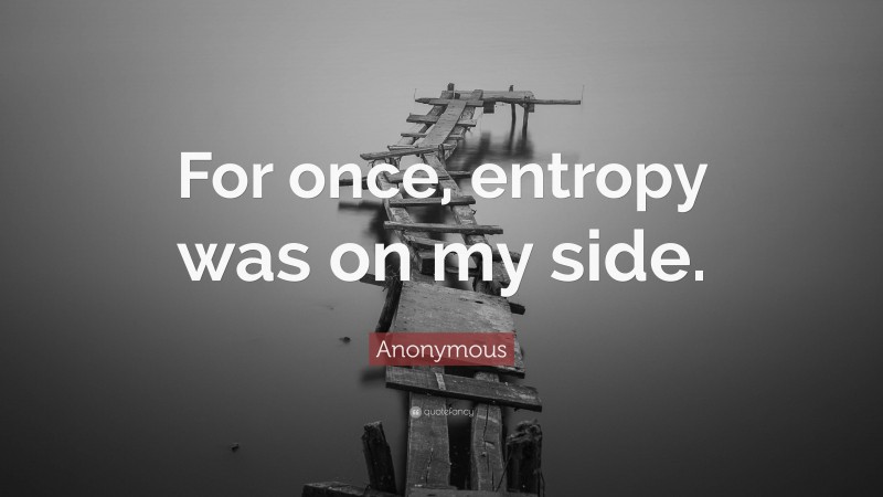 Anonymous Quote: “For once, entropy was on my side.”