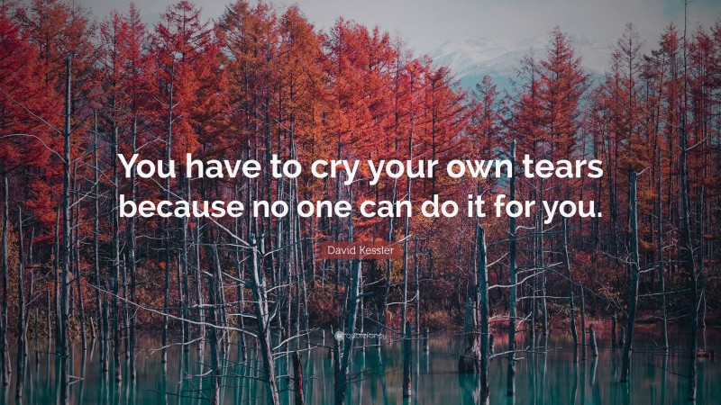 David Kessler Quote: “You have to cry your own tears because no one can do it for you.”