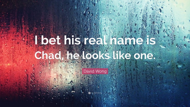David Wong Quote: “I bet his real name is Chad, he looks like one.”