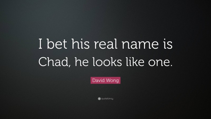 David Wong Quote: “I bet his real name is Chad, he looks like one.”