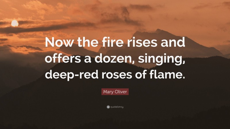 Mary Oliver Quote: “Now the fire rises and offers a dozen, singing, deep-red roses of flame.”