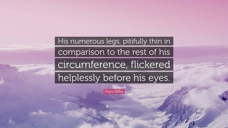 Franz Kafka Quote: “His numerous legs, pitifully thin in comparison to the rest of his circumference, flickered helplessly before his eyes.”