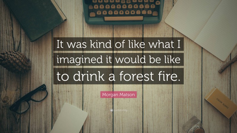 Morgan Matson Quote: “It was kind of like what I imagined it would be like to drink a forest fire.”