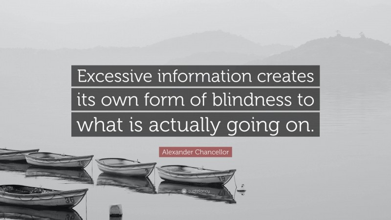 Alexander Chancellor Quote: “Excessive information creates its own form of blindness to what is actually going on.”