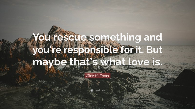 Alice Hoffman Quote: “You rescue something and you’re responsible for it. But maybe that’s what love is.”