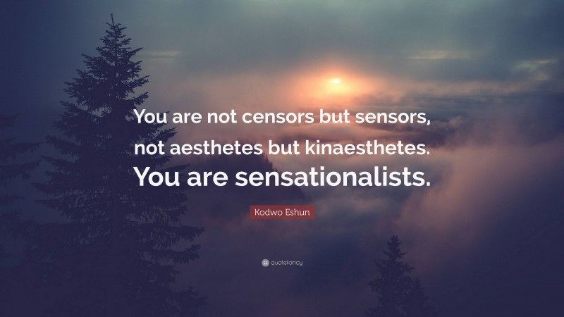 Kodwo Eshun Quote: “You are not censors but sensors, not aesthetes but kinaesthetes. You are sensationalists.”