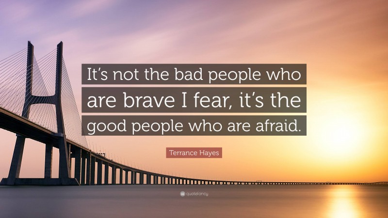 Terrance Hayes Quote: “It’s not the bad people who are brave I fear, it’s the good people who are afraid.”