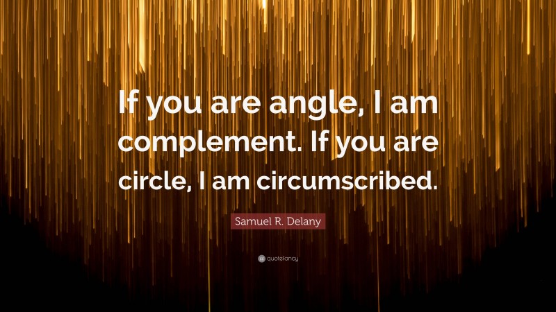Samuel R. Delany Quote: “If you are angle, I am complement. If you are circle, I am circumscribed.”