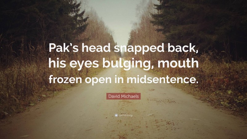 David Michaels Quote: “Pak’s head snapped back, his eyes bulging, mouth frozen open in midsentence.”
