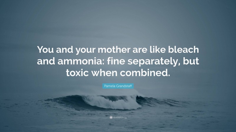 Pamela Grandstaff Quote: “You and your mother are like bleach and ammonia: fine separately, but toxic when combined.”