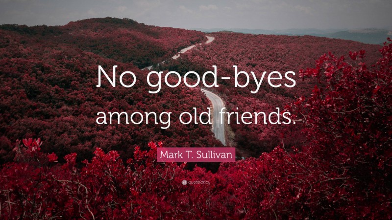 Mark T. Sullivan Quote: “No good-byes among old friends.”