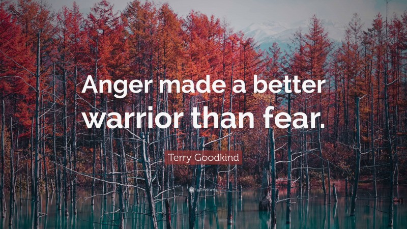 Terry Goodkind Quote: “Anger made a better warrior than fear.”