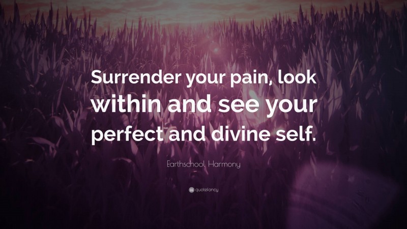 Earthschool Harmony Quote: “Surrender your pain, look within and see your perfect and divine self.”