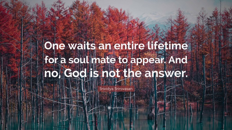 Srividya Srinivasan Quote: “One waits an entire lifetime for a soul mate to appear. And no, God is not the answer.”