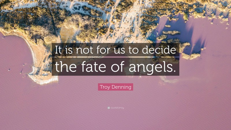 Troy Denning Quote: “It is not for us to decide the fate of angels.”