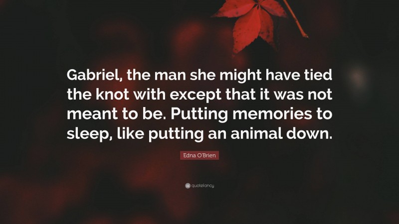 Edna O'Brien Quote: “Gabriel, the man she might have tied the knot with except that it was not meant to be. Putting memories to sleep, like putting an animal down.”