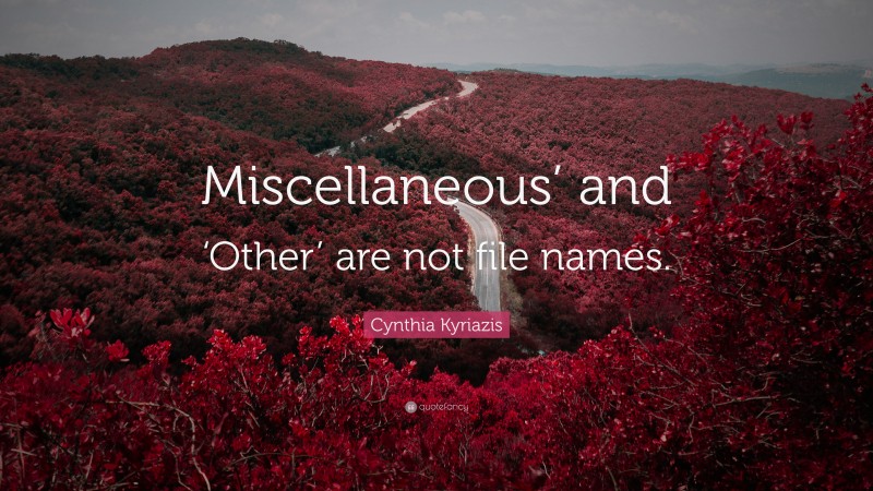 Cynthia Kyriazis Quote: “Miscellaneous’ and ‘Other’ are not file names.”