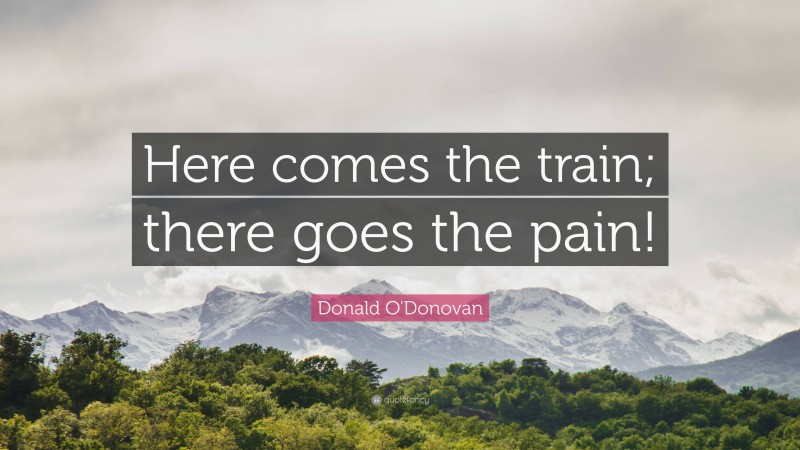 Donald O'Donovan Quote: “Here comes the train; there goes the pain!”