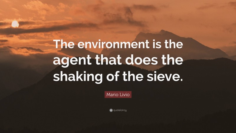 Mario Livio Quote: “The environment is the agent that does the shaking of the sieve.”